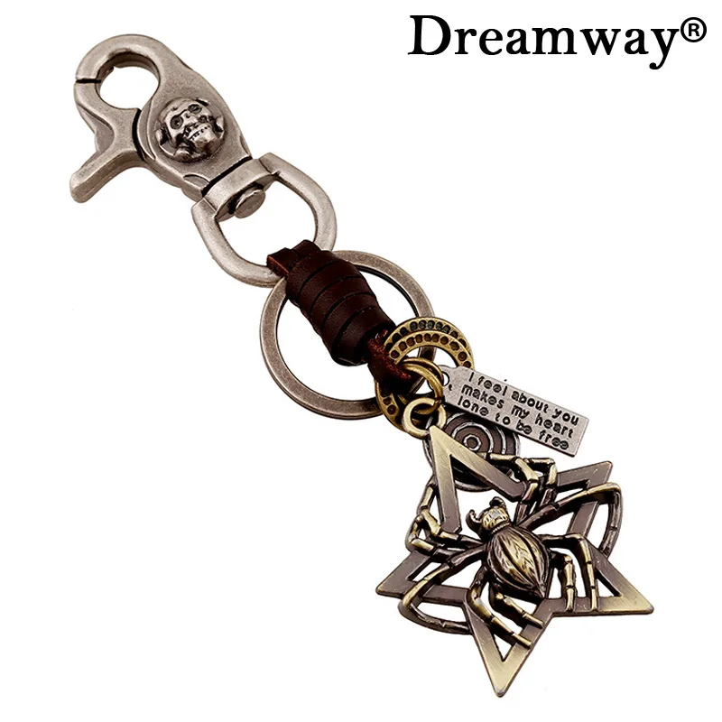 Cool antique bronze plated Star Keychains keyrings Leather Accessories