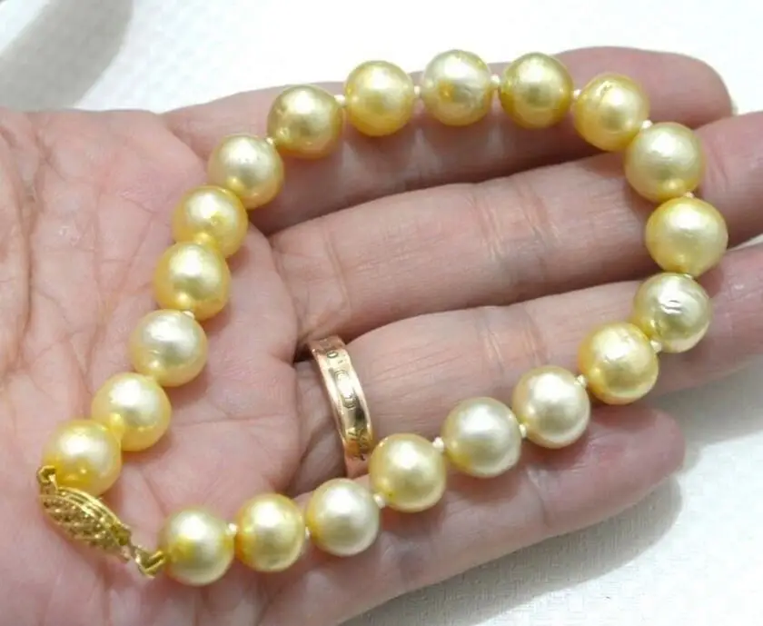 

Free shipping hot sale Women Bridal Wedding Jewelry >>VERY CHARMING 11-12MM SOUTH SEA YELLOW PEARL BRACELET 7.5-8 INCH