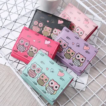 

Fashion Women Simple Retro Owl Printing Short Wallet Coin Purse Card Holders Handbag Simple Multifunctional Card Bag T619