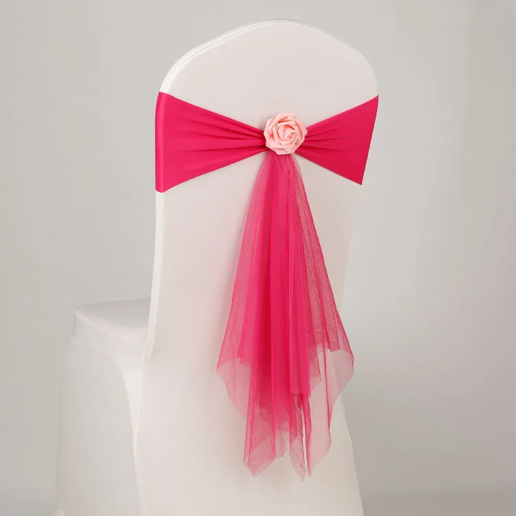 14 цветов спандекс пояс с розовыми шариками искусственный цветок и лента на стул из органзы Свадьба лайкра галстук-бабочка лента стул пояс - Цвет: Rose red