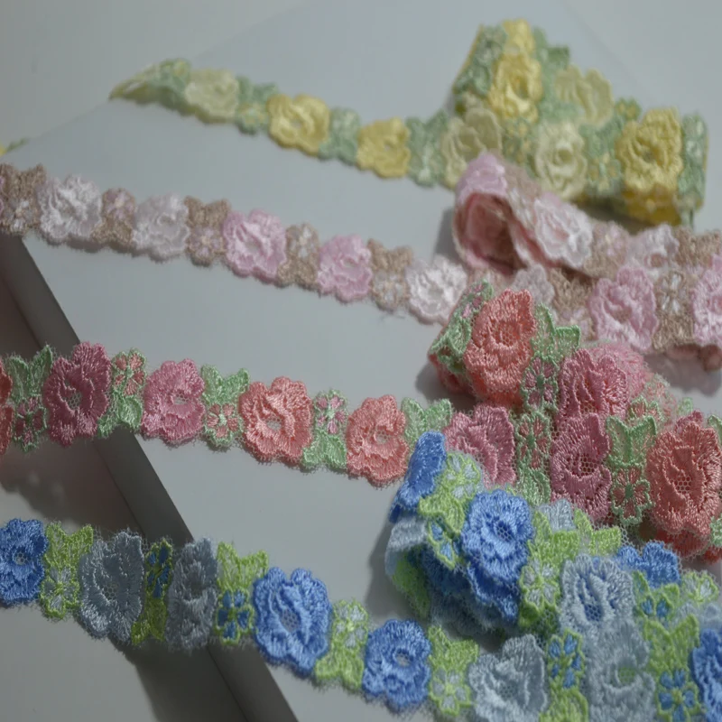 

2 Yard/Lo 4cm width color(blue pink yellow etc mixed)embroidery Trim with Design for Wedding Bridal and Garment Decoration18037