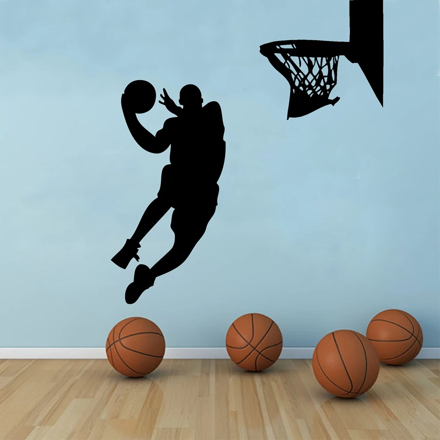 Joueur de basket slam dunk silhouette wall art vinyle autocollants murales autocollant 