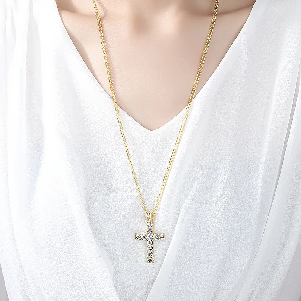 

Men Women Ziecon Cross Pendant Necklace New Fashion Hiphopm Rock Crystals Necklace Simple Unisex Jewelry Necklace Chain Gifts