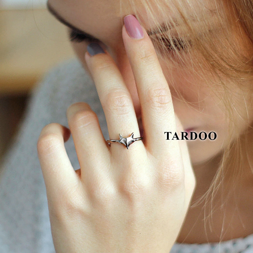 

Tardoo Fox's Head Rings 925 Silver Cute Fox Ring Fashion Jewelry For Women Simple Lovely Animal Fox Face Party Cuff Rings