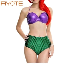 FIYOTE Сексуальный Русалочка Ариэль Костюм Эвакуатор Кусок костюм LC41839 2016 Высокая Талия biquine бикини установить майо де bain