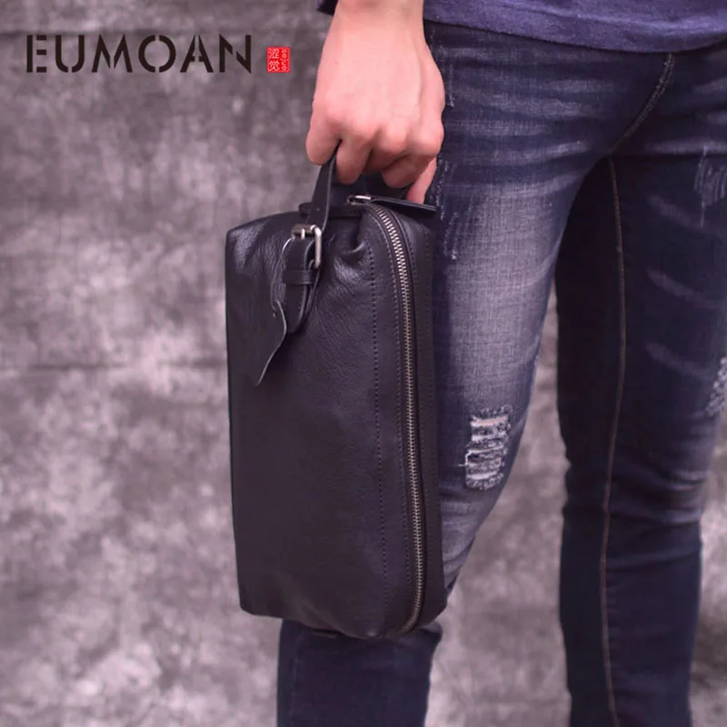 

EUMOAN Clutch bag men's leather retro trend casual clutch bag men's leather bag new large capacity portable