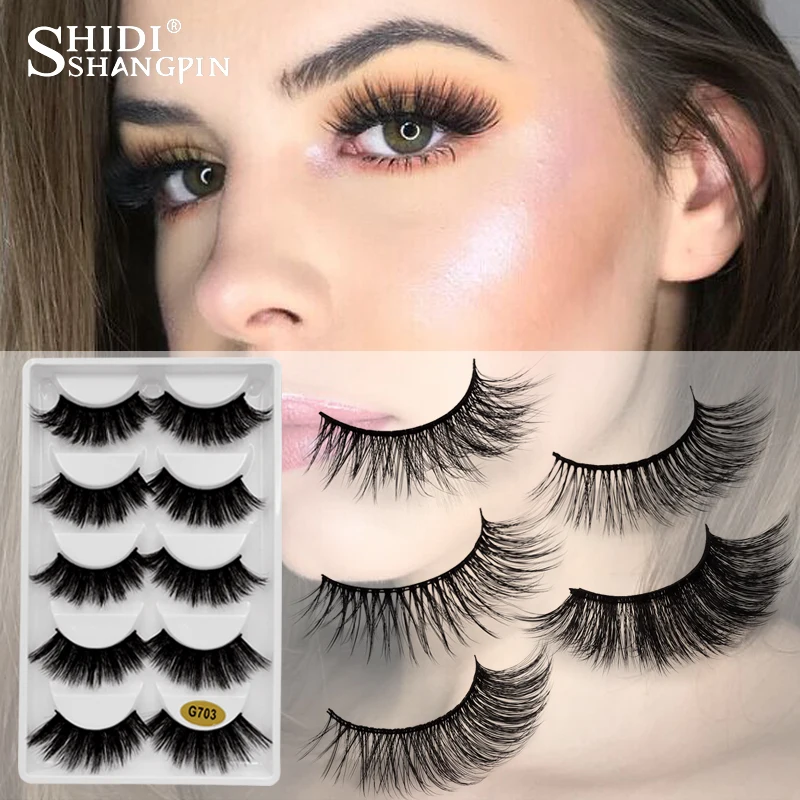 

Shidishangpin 5 Pairs Strip Mink Lashes 3d Long False Eyelashes Makeup Thick Fake Eye Lashes Volume Mink Eyelashes Extension #g7