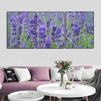 

Laeacco Canvas Calligraphy Painting 3 Panel Purple Garden Posters and Prints Flower Wall Art Nordic Home Living Room Decoration