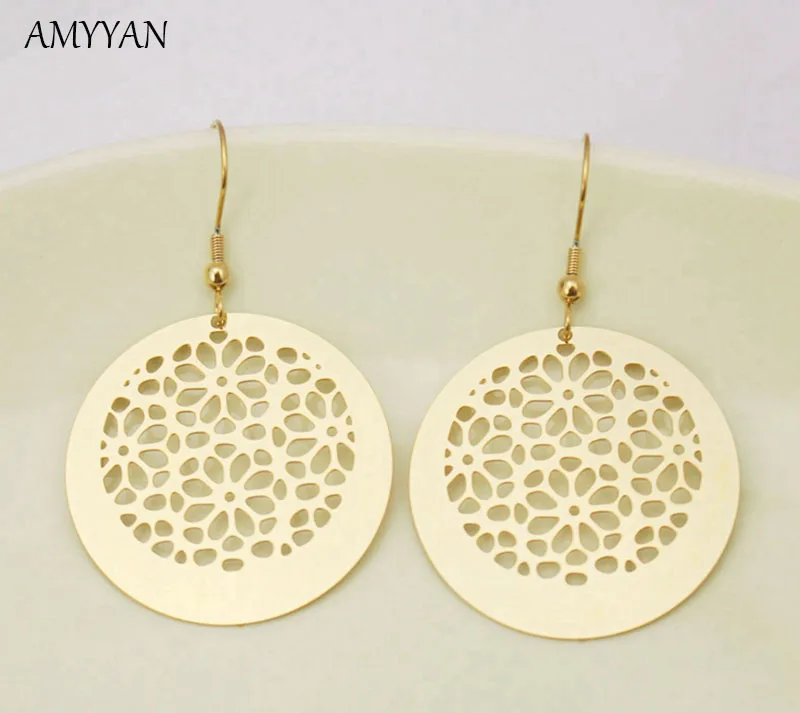 Top Quality Gold Drop Earrings Jewelry 316l Stainless Steel Round