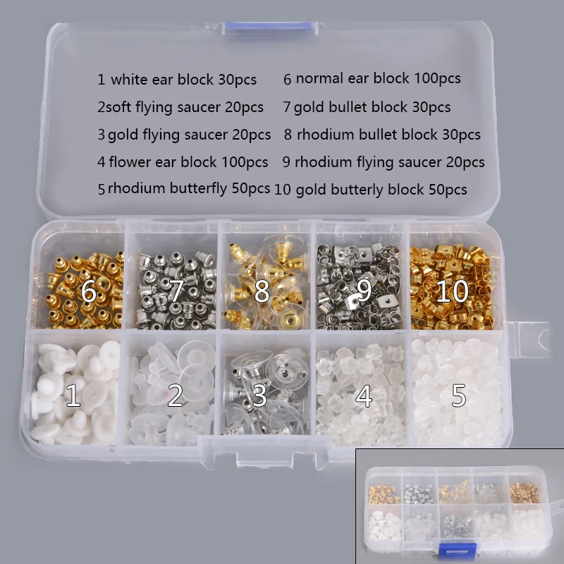 Fashion DIY Jewelry Earrings Block Findings Plugs Back Stopper Nuts Mixed 450/580pcs Earring Accessories Kits Box Set jewelry components and findings