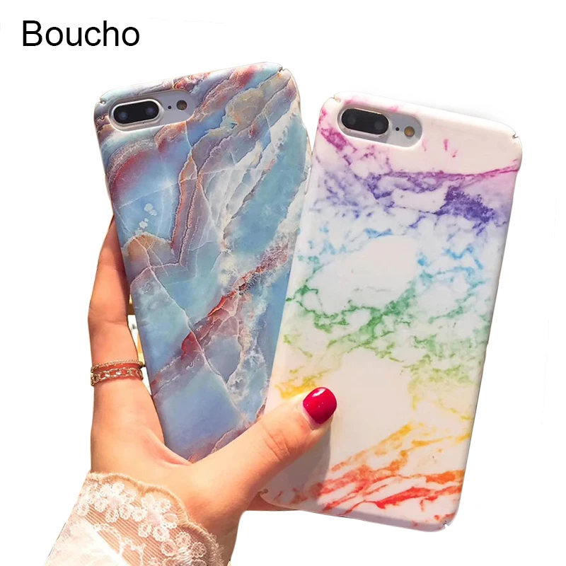 Boucho For iphone X 6/7/8 Plus Granite Scrub Marble Stone image Painted Hard PC Matte Phone Case 6 6s 7 8 plus |