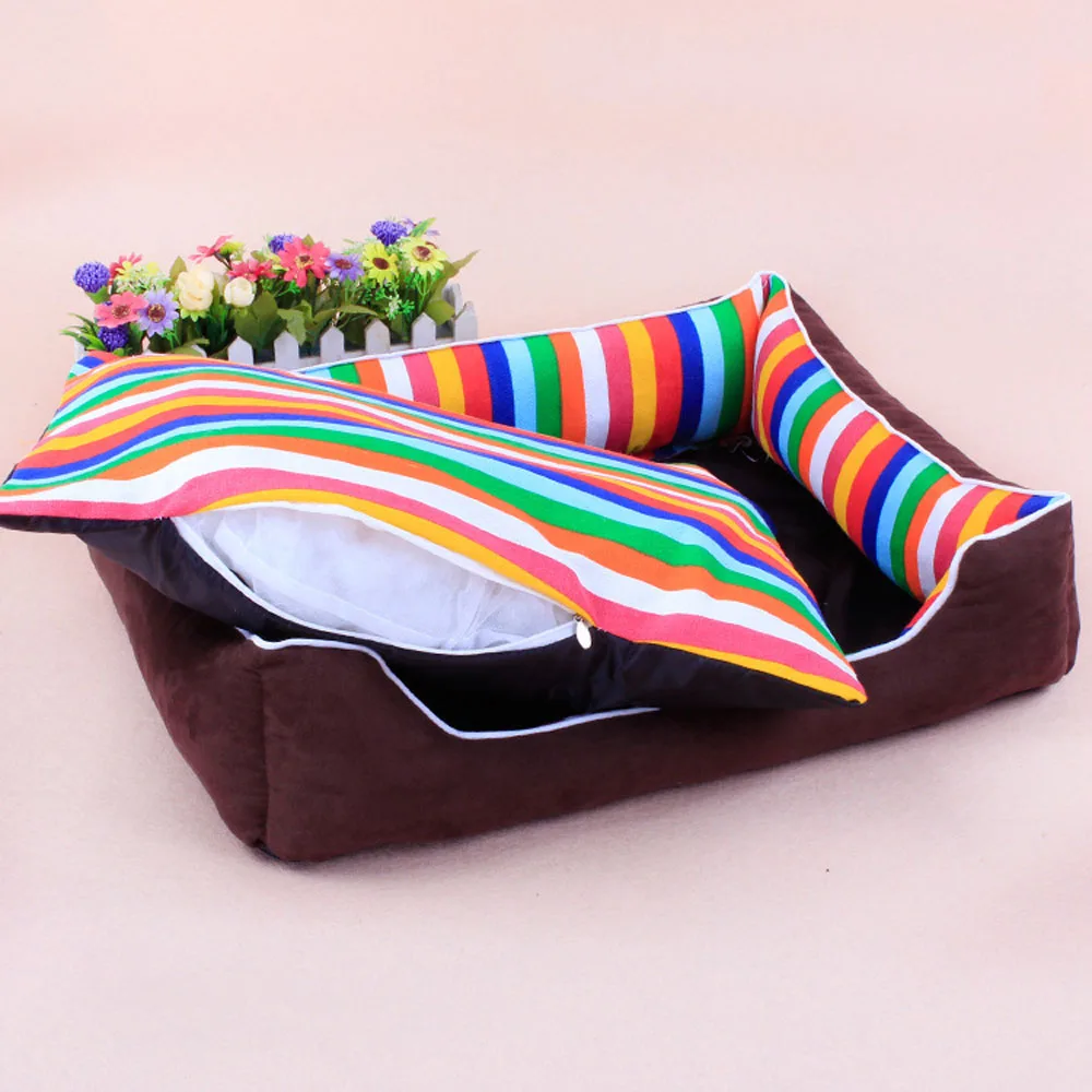 1pc Medium Size Colorful Stripe Square Dog Bed Mats With Removable