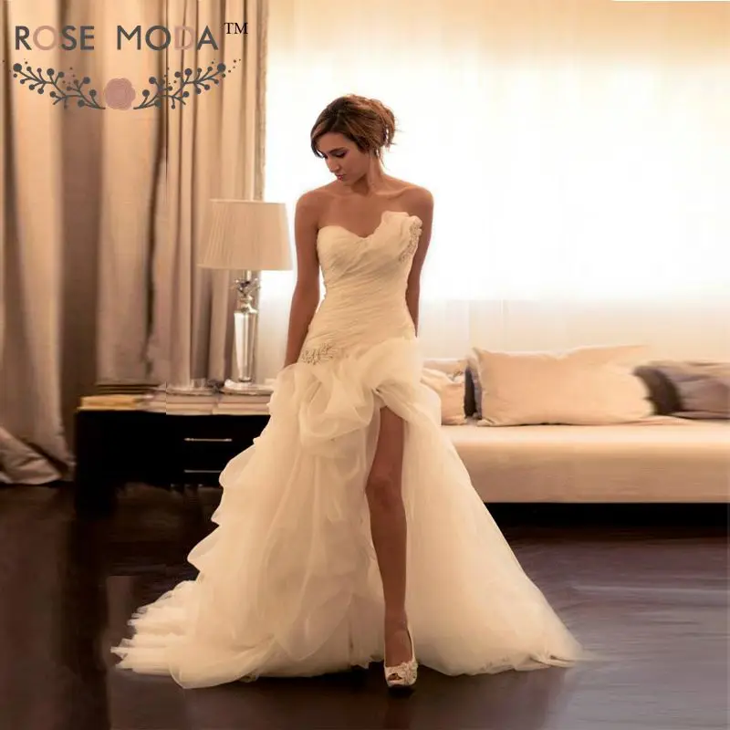 Asymmetrical Neckline Beach Wedding Dress With High Pleated Top Asymmetrical Neckline Beach Wedding Dress With High Pleated Top Ruffled Organza Destination Bridal Gown Dancing In Dresses From Weddings