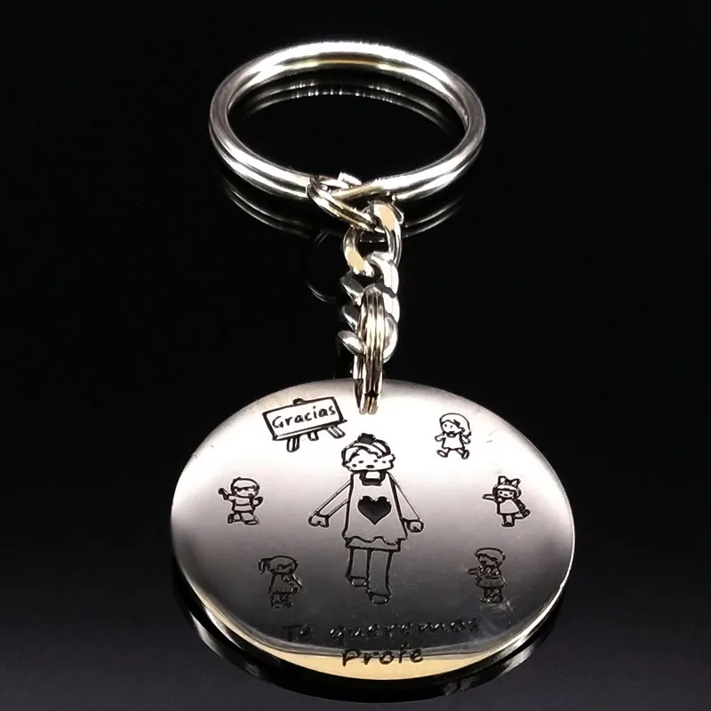 2018 de moda Te Qeremos Profe clave de acero inoxidable anillos de las mujeres Profesor de Color plata llavero coche de llaveros mujer K77388B