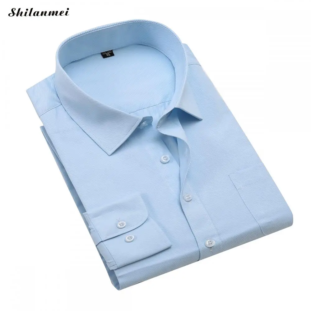 Xs-4xl, мужская рубашка с длинным рукавом, тонкая брендовая мужская рубашка, дизайнерская Высококачественная Мужская одежда, подходит для деловых рубашек, белый, розовый, синий - Цвет: skyblue