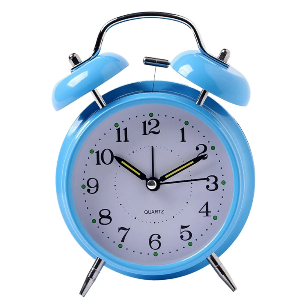 Twin Bell Alarm Clock Dial, Luminous, Battery Operated Loud Alarm Clock Green/Black/Pink/Blue
