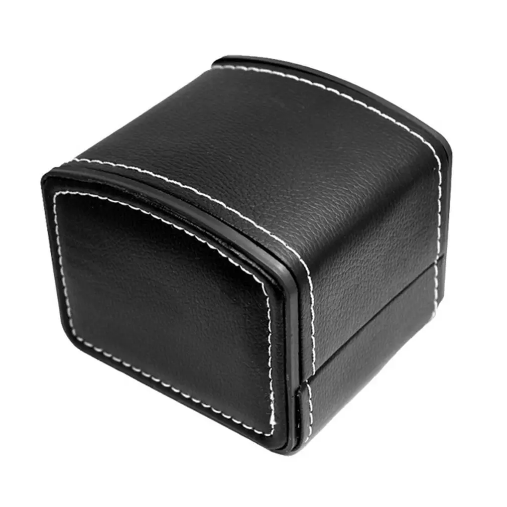 

Watch Box Faux Leather Square Jewelry Watch Case Display Gift Box with Pillow Cushion Portable Size Black Container Organizer