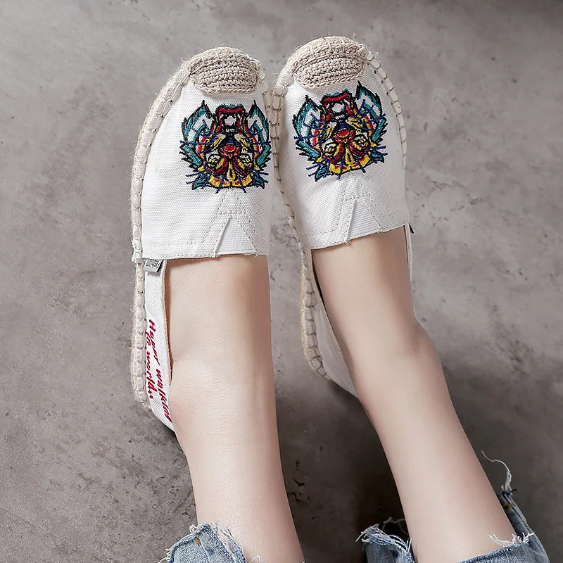 

YTracyGold Embroidery Casual Shoes For Women Canvas Shoes Loafers Knit Ladies Shoes Espadrilles Sweet Women Flats Zapatos mujer