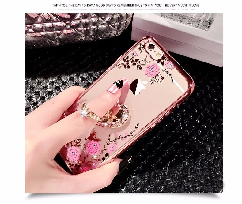 Kerzzil Bling Diamond цветочный держатель чехол для телефона для iPhone 7 6 6S Plus мягкий TPU прозрачный чехол для iPhone X XR XS Max 8 7 Plus 5 SE