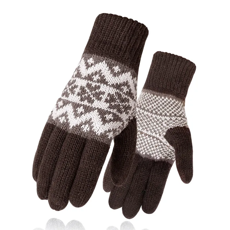 Male Snowflake Knitted Glove Thicking Wool Full Finger Gloves Men