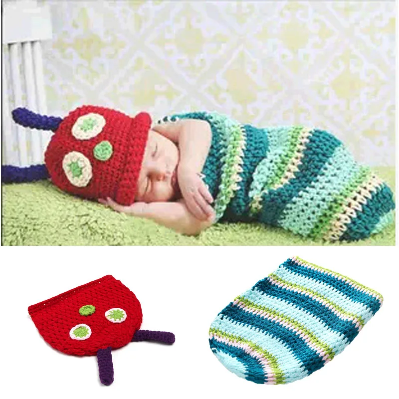 

Hot Sales Baby Newborn Cocoon Photograph Props Infants Handmade Knitted Sleeping Bag Crochet Caps Hat Kids Baby Clothes Props