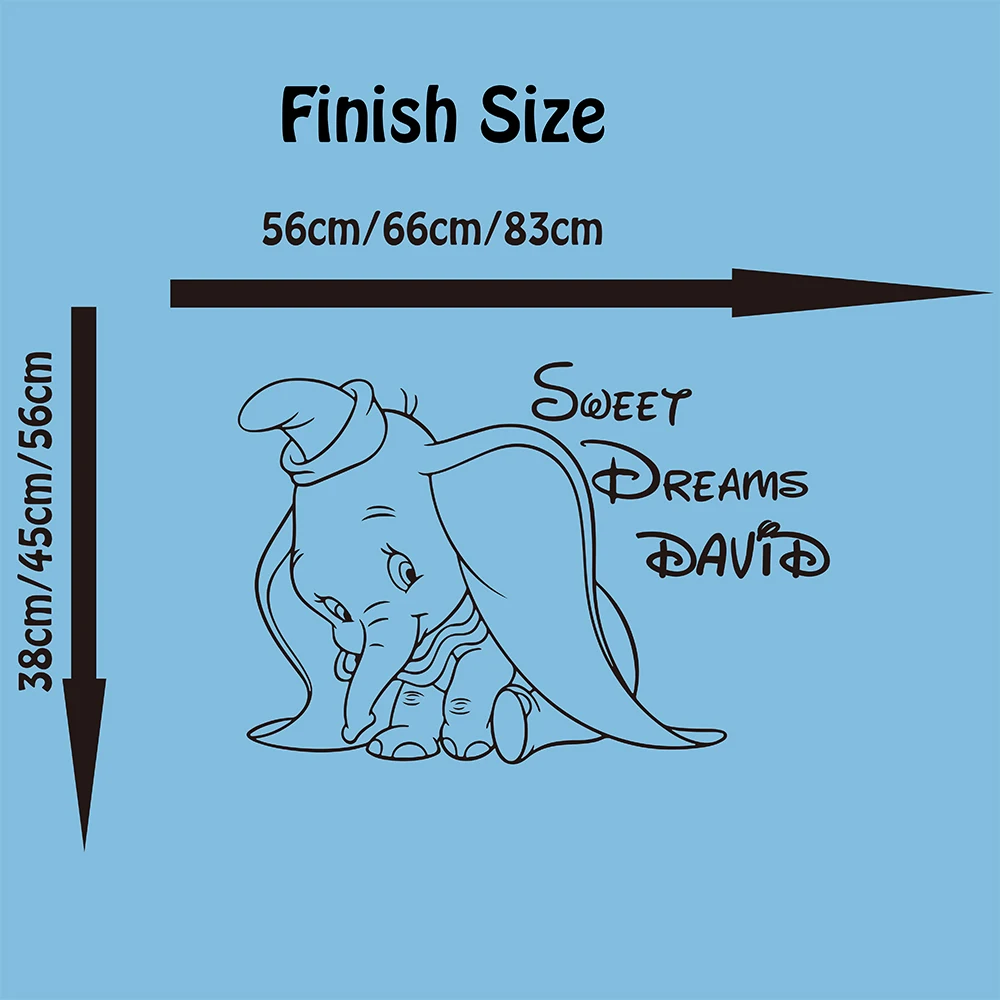Custom Name Sweet Dream Dumbo Elephant Wall Decal Kids Room Baby Nursery Cartoon Name Dumbo Elephant Wall Sticker Bedroom Vinyl (1)