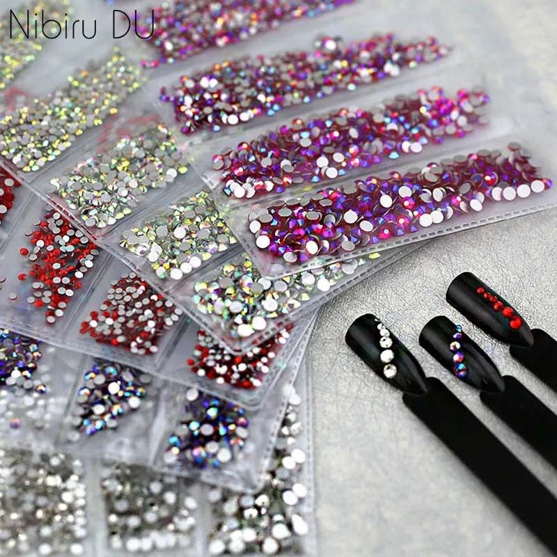  Multi-size Glass Nail Rhinestones For Nails Art Decorations Crystals Strass Charms Partition Mixed 