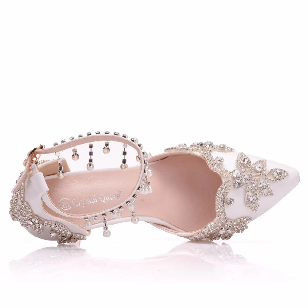 Кристалл queen женская обувь свадебные туфли на высоком каблуке шпильки White Diamond Сверкающее вечернее платье сандалии невесты Туфли-лодочки Вечерние