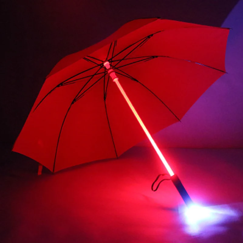 7 цветов светодиодный светильник саблей светильник зонтик лазерный меч светильник Гольф Зонты изменение на валу/Встроенный фонарь вспышка зонтик - Цвет: Красный