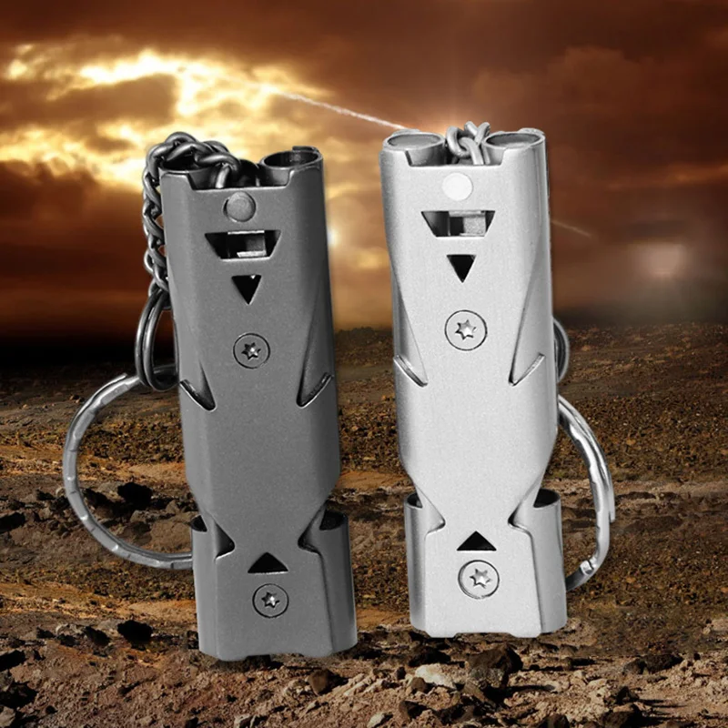 Outdoor Emergency Survival Whistle EDC Gear Double Channel Keychain