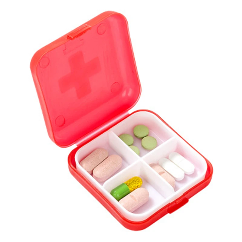 DINIWELL портативный органайзер для таблеток с 4 слотами, коробка для хранения конфет, коробка для хранения витаминных лекарств, чехол для хранения таблеток, контейнер для ежедневных путешествий - Цвет: Красный
