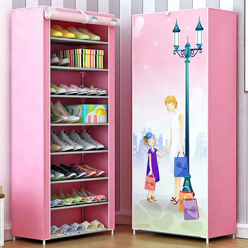 خزانة خذاء 9-طبقة 8 الشبكة 3D الرسم غير المنسوجة الأقمشة كبيرة الحذاء الرف المنظم القابلة للإزالة تخزين الأحذية للأثاث المنزل