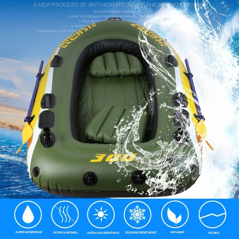 

2-3 Person Rubber Boat Kit PVC Inflatable Fishing Drifting Rescue Raft Boat Life Jacket Two Way Electric Pump Air Pump Paddles