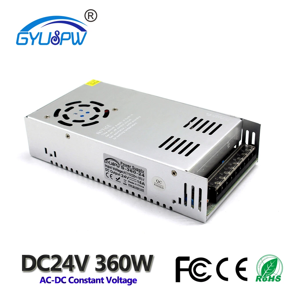 Переключатель питания DC24V 15A 360 Вт Светодиодный драйвер адаптера трансформатор