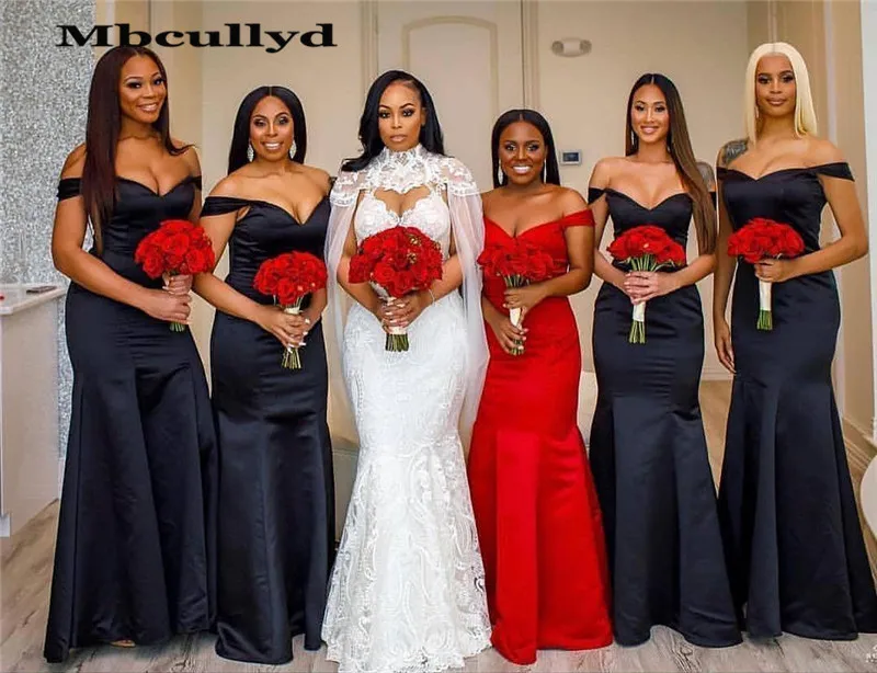 

Mbcully Navy Blue African Bridesmaid Dress 2019 Mermaid Off Shoulder Dress for Wedding Party Cheap Under 100 Vestido madrinha