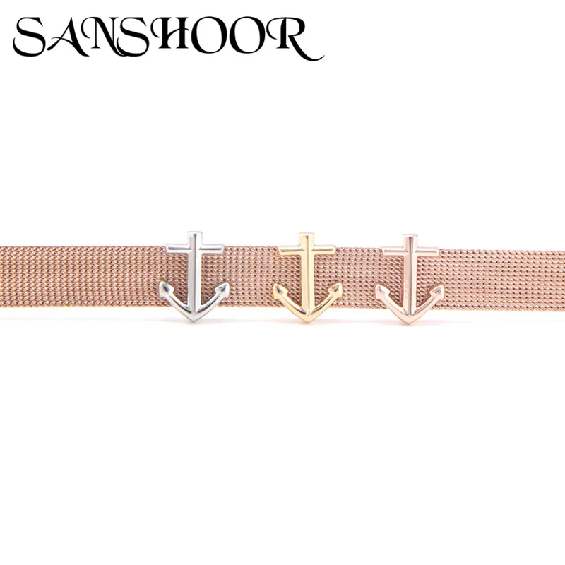 

SANSHOOR Jewelry Collection Anchor Slide Charms Fit 10mm Leather Stainless Steel Mesh Bracelet for DIY Accessories Making