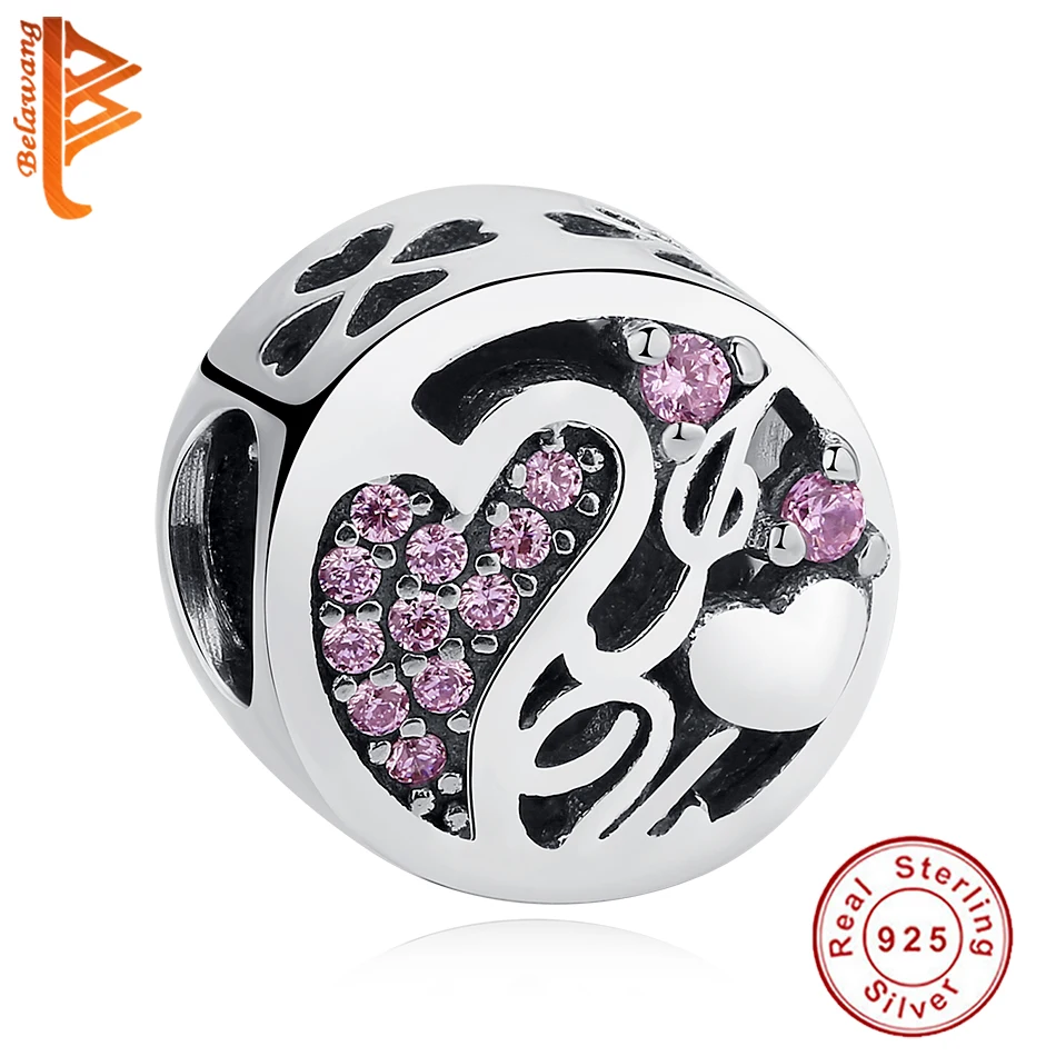 

100% Authentic 925 Sterling Silver Pink Crystal I Love You Clover Heart Bead Charm Fit Original Charm Bracelet Jewelry Making