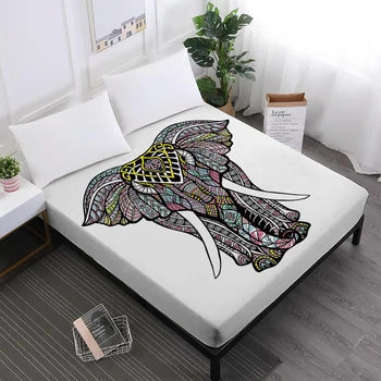 

Bohemia Elephant Print Bed Sheets Colorful Animal Fitted Sheet India Tribe Mattress Cover Elastic Band Home Textile D35