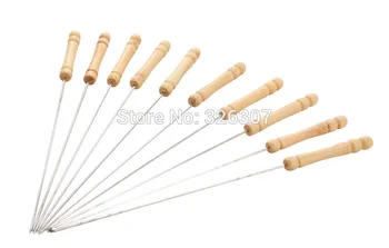 

Stainless steel barbecue needles BBQ prod outdoor tools accessories wood handle camping picnic 10 pens