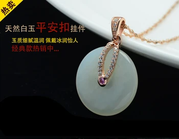 

Genuine Hetian yu pendant buckle 925 silver inlaid natural yu pendant on Female Models