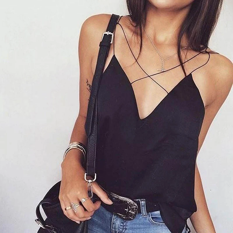 

Fashion Cami Top New Sexy V-neck Spaghetti Strapes Femme Women New Sleeveless Vest Tank Blouse Tops