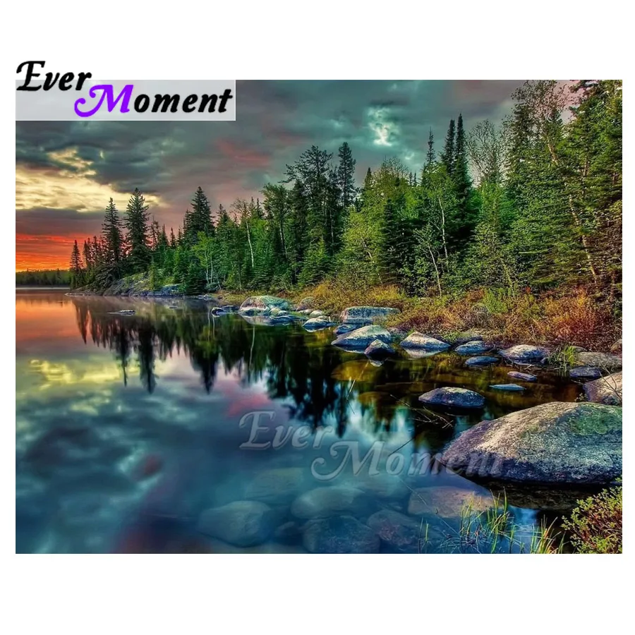 

Ever Moment Diamond Painting Forest River Stone Artwork Full Square Drill Cross Stitch Diamond Embroidery Decoration S2F2231