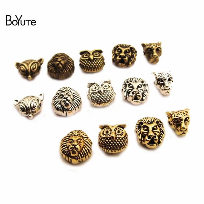 

BoYuTe (100 Pieces/Lot) Metal Alloy Animal Fox Lion Owl Leopard Head Beads for Bracelet Jewelry Making