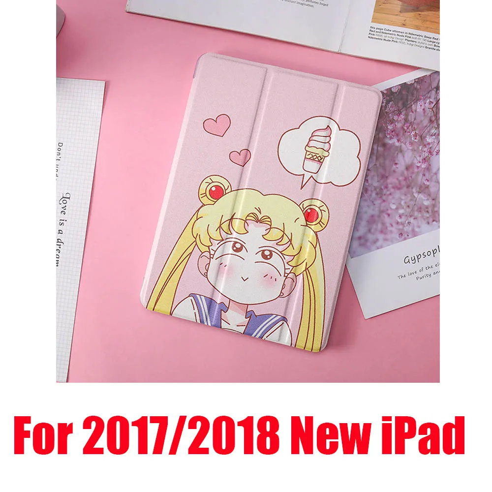 Милые Чехлы Сейлор Мун для iPad 2/3/4 Mini 1 2 3 4 5 Air 1 2 10,5 Pro 9,7 10,5 мягкий кожаный чехол для планшета - Цвет: Ice Cream 2017 2018