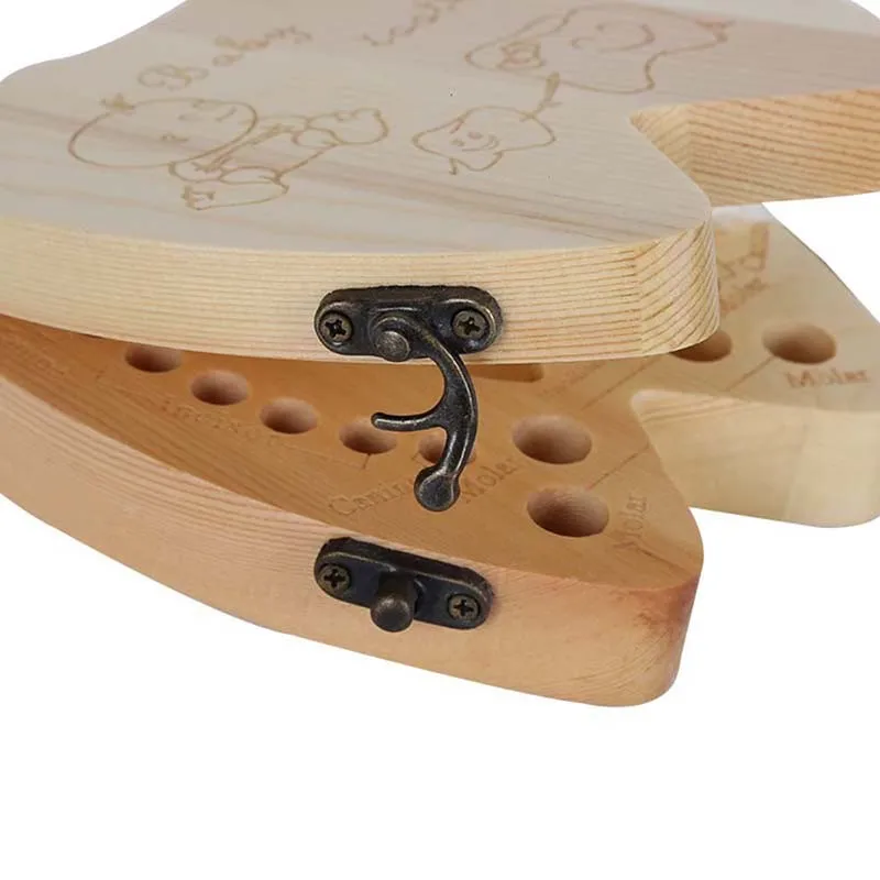 ONNPNNQ Baby Tooth Box Organizer For Baby Save Milk Teeth Wood Storage Box Tooth Shape Case Holder as a Gift For Kid Boy Girl7