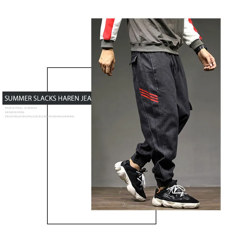 2018 Brand Mens Fashion Harm Pants Autumn Winter Male  Loose Denim Trousers Hip Hop Print Multi-pockets Jeans Pants Large Size  (2)