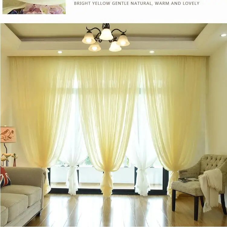 

XinHuaEase Solid Color Tulle Curtain for Windows Modern Voile Curtains for Door Cafe White Yellow Blue 8 Color Fabric Finished