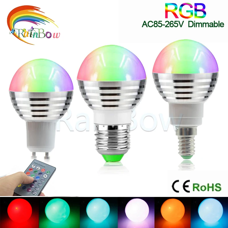 5 Вт rgb лампы E27 E14 GU10 MR16 Светодиодный лампочки для сценического освещения 16 Цвета с пультом дистанционного управления Управление светодиодные лампы для дома AC 85-265 V rgb светодиодные лампы