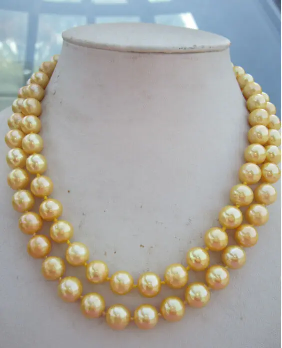 

Natural 10-11mm genuine south sea gold pearl necklace 14K 35inch r