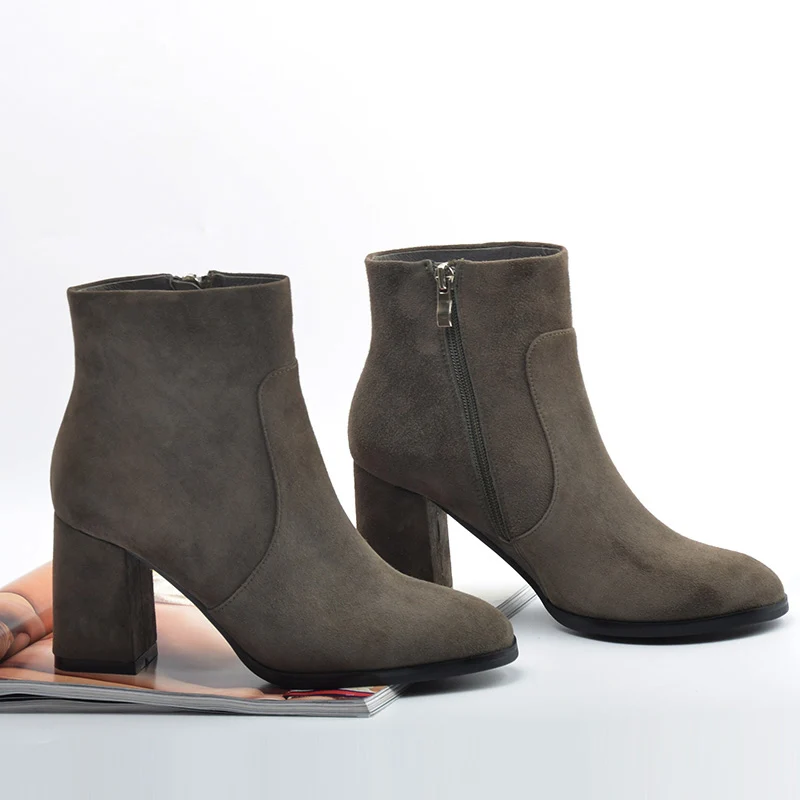 DONNA-IN Genuine Leather Women Boots Natural Suede Leather Ankle Boots for Women Fashion Square Toe Thick High Heel Ladies Shoes DONNA-IN Genuine Leather Women Boots Natural Suede Leather Ankle Boots for Women Fashion Square Toe Thick High Heel Ladies Shoes